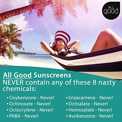 All Good Sports Mineral Sunscreen Butter Stick for Face, Nose, Ears - UVA/UVB Broad Spectrum SPF 50, Coral Reef Friendly, Water Resistant, Zinc Oxide, Coconut Oil, Beeswax, Vitamin E (2.75 oz)(2-pack)