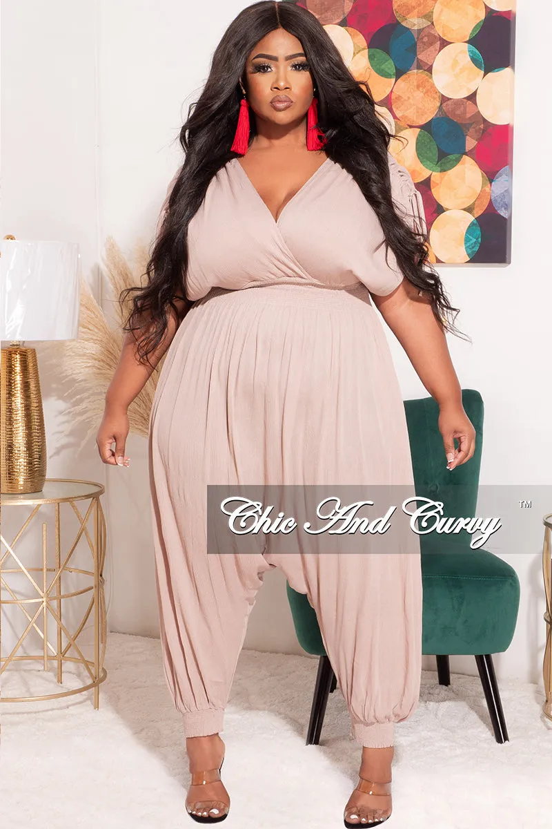 Final Sale Plus Size Jumpsuit with Harem Effect in Tan Cappuccino