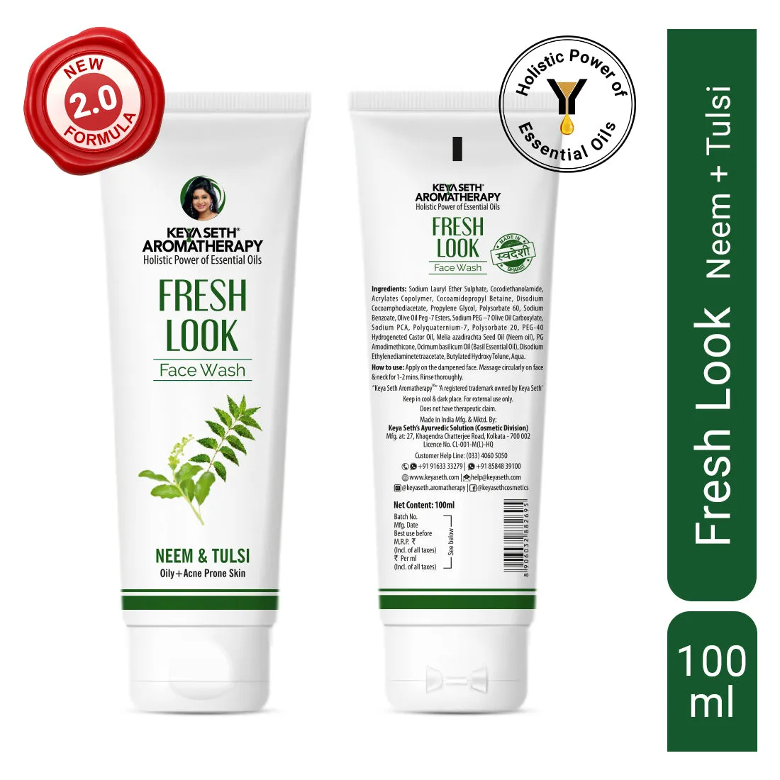Fresh Look Neem & Tulsi Face Wash, Mild Hydrating Moisturizing Foaming All Skin Types