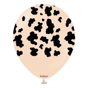 Kalisan 12" Safari Cow Printed Latex Balloon, Color Blush (Black), 25 pieces