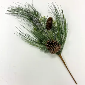 Long Needle Pine, Icy Faux Twig & Pinecone Decorative Winter Pick Spray - 24"