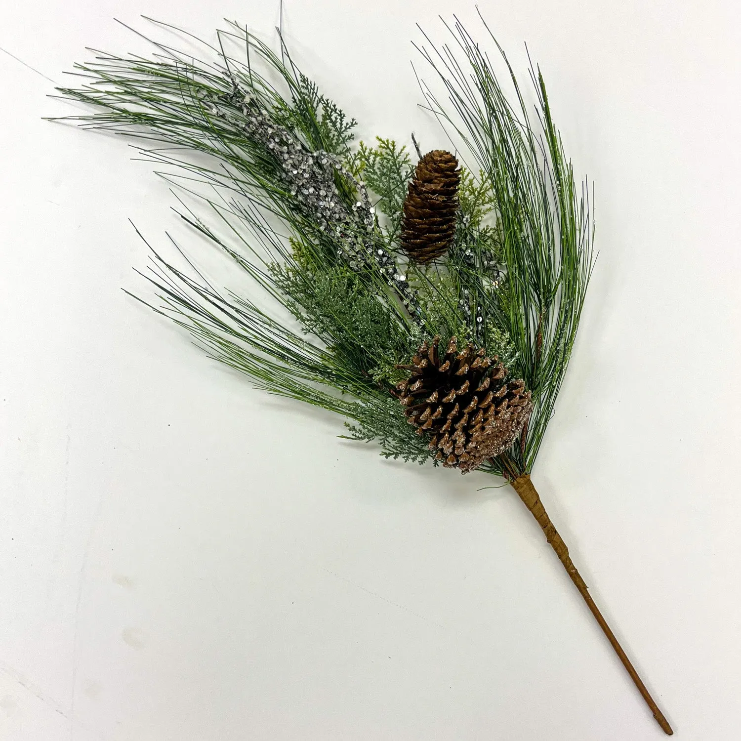 Long Needle Pine, Icy Faux Twig & Pinecone Decorative Winter Pick Spray - 24"