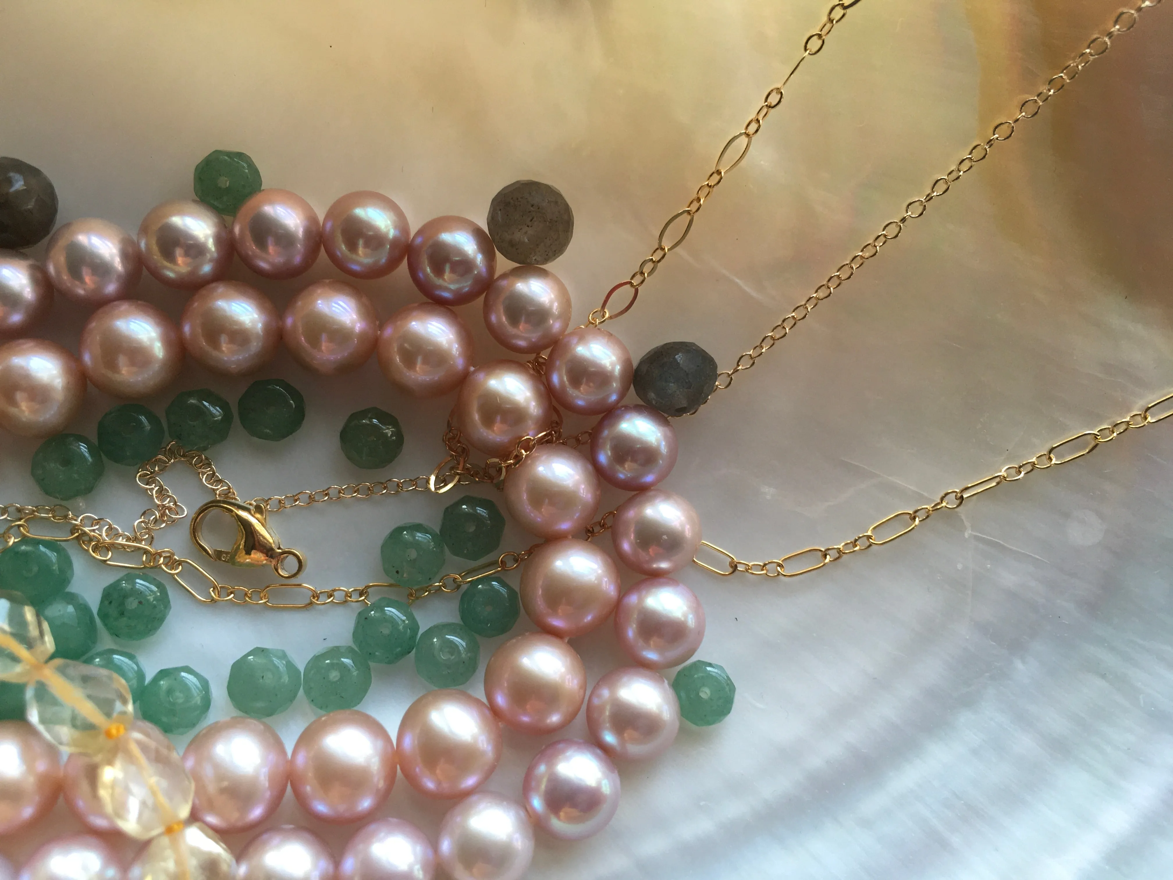 Long Station Pearl Necklace | Converts to Double strand | AAA 8mm Natural Pink Freshwater Cultured | Tin Cup Style Necklace Pearls on Chain