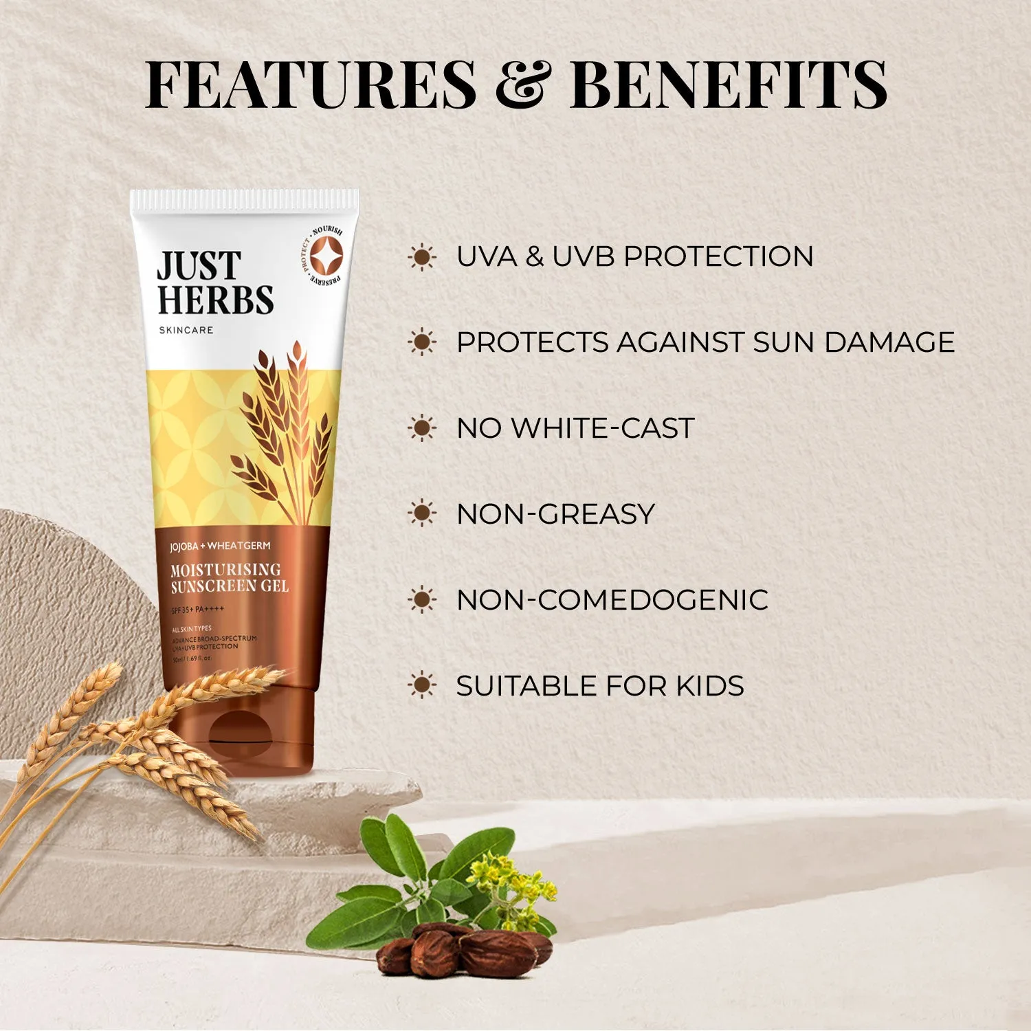 Moisturising Sunscreen Gel with SPF 35  PA     with Jojoba and Wheatgerm - Upsell