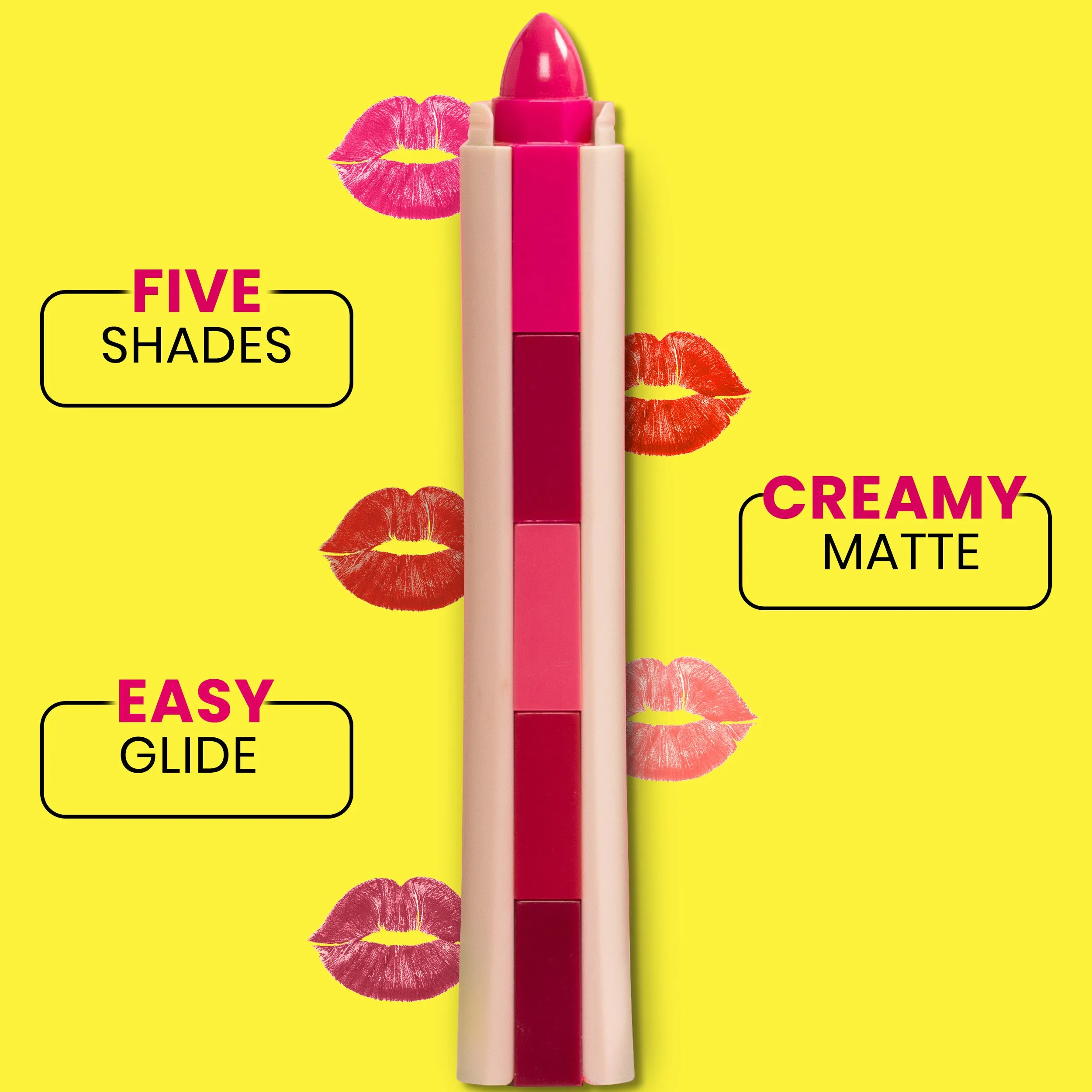 NY Bae 5IN1 Lipstick - Happy Hues 01 (6.5g) | Creamy Matte | Lip Crayon | Multi-use: Blush Eyeshadow Lip Liner Bronzer | Pink & Red Shades | Travel Kit