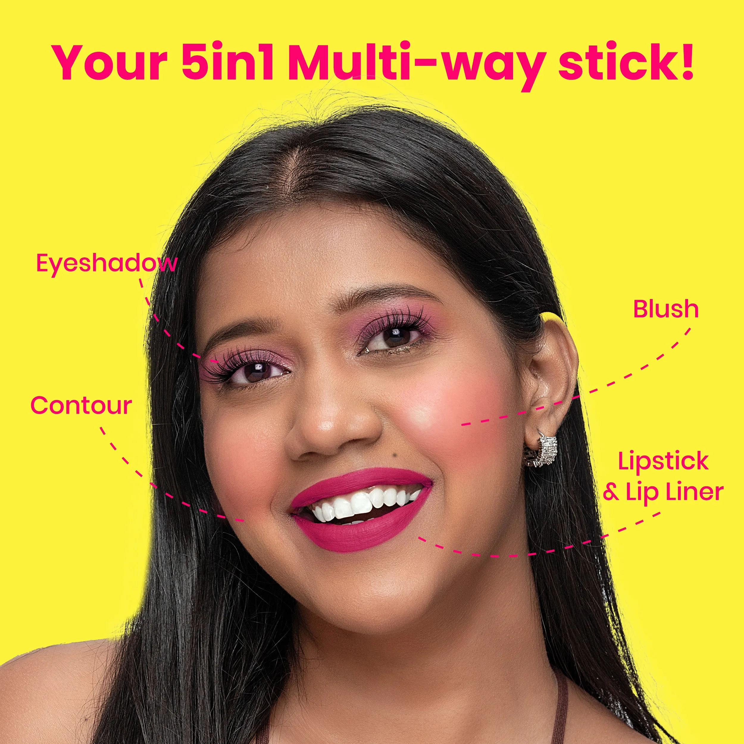 NY Bae 5IN1 Lipstick - Happy Hues 01 (6.5g) | Creamy Matte | Lip Crayon | Multi-use: Blush Eyeshadow Lip Liner Bronzer | Pink & Red Shades | Travel Kit
