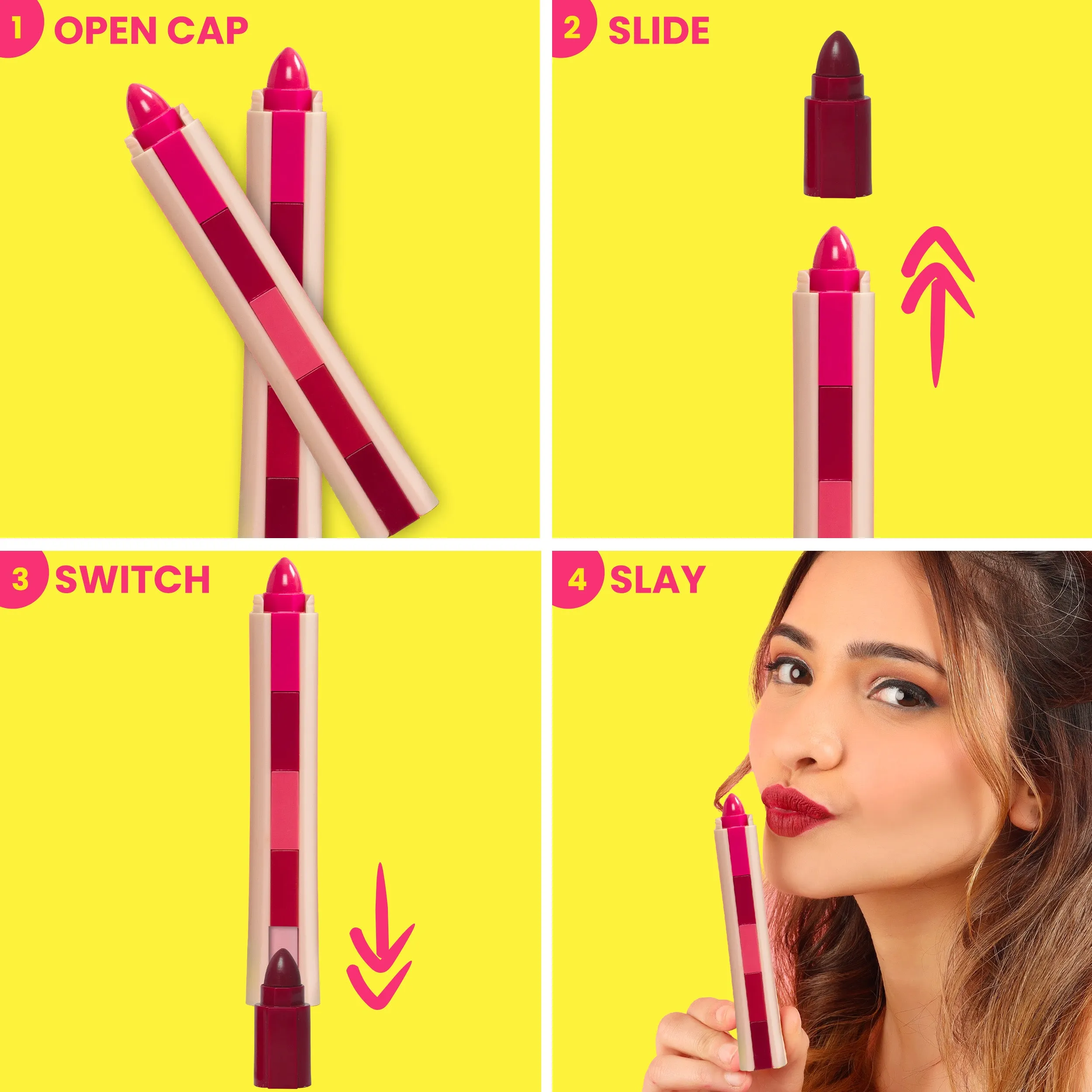 NY Bae 5IN1 Lipstick - Happy Hues 01 (6.5g) | Creamy Matte | Lip Crayon | Multi-use: Blush Eyeshadow Lip Liner Bronzer | Pink & Red Shades | Travel Kit