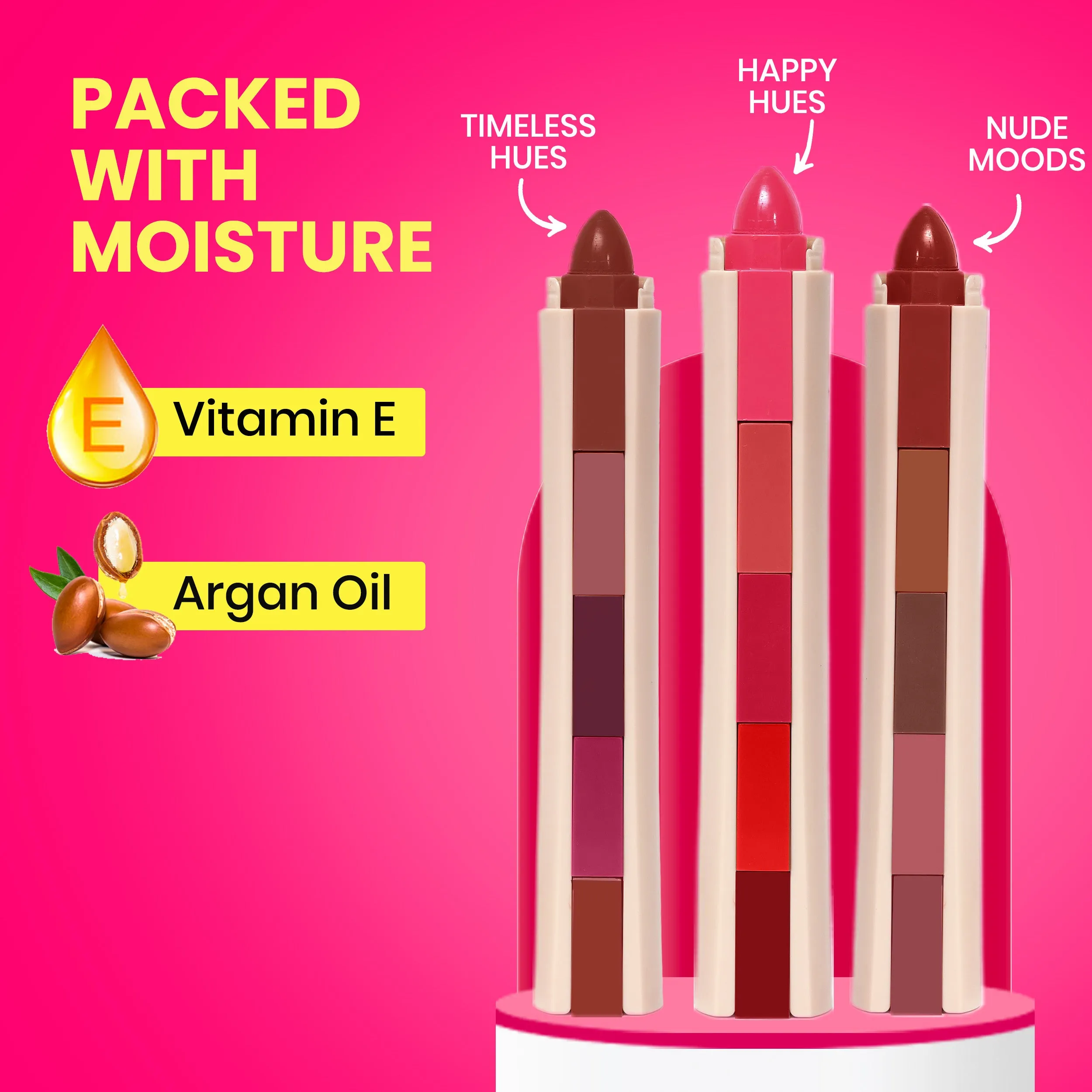 NY Bae 5IN1 Lipstick - Happy Hues 01 (6.5g) | Creamy Matte | Lip Crayon | Multi-use: Blush Eyeshadow Lip Liner Bronzer | Pink & Red Shades | Travel Kit