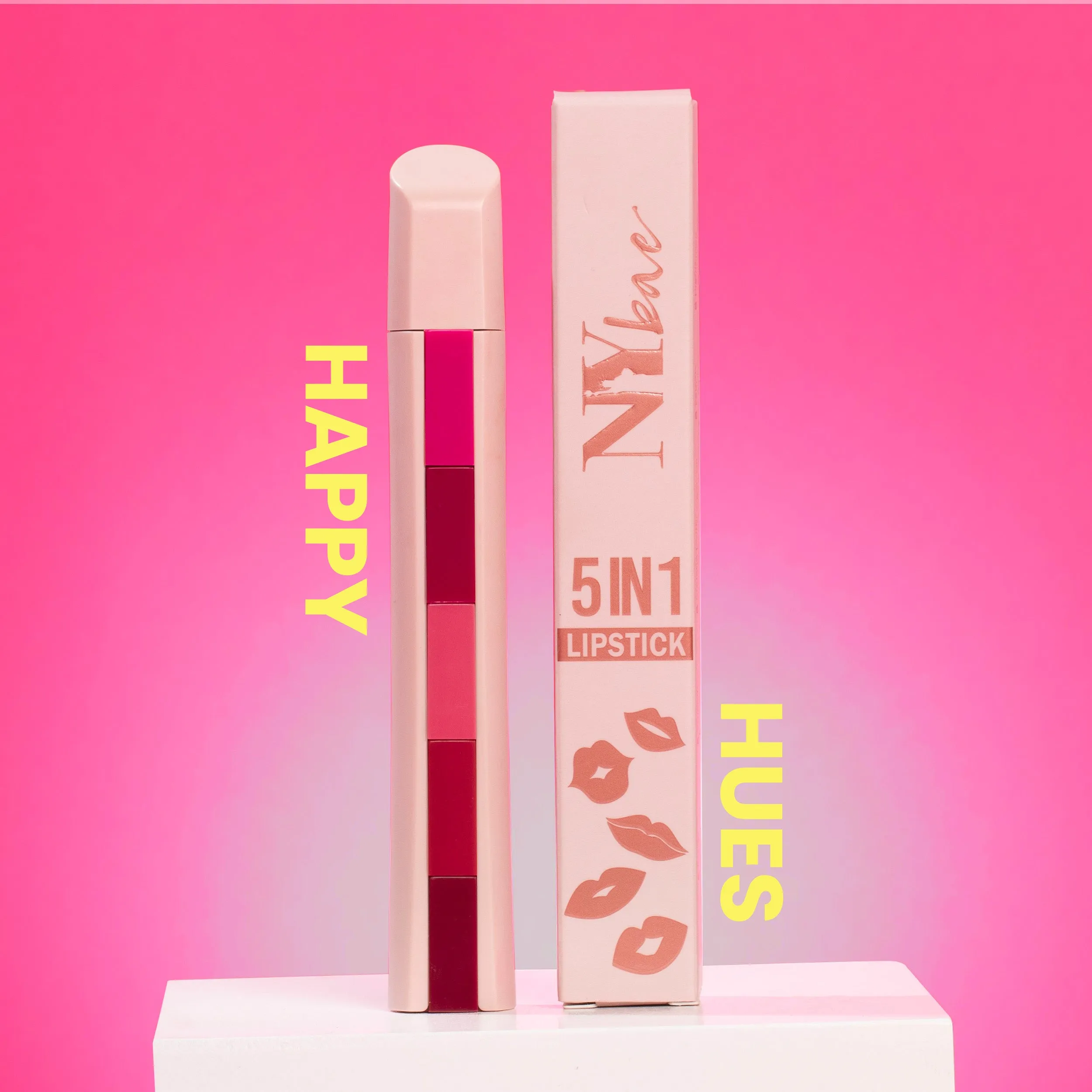 NY Bae 5IN1 Lipstick - Happy Hues 01 (6.5g) | Creamy Matte | Lip Crayon | Multi-use: Blush Eyeshadow Lip Liner Bronzer | Pink & Red Shades | Travel Kit