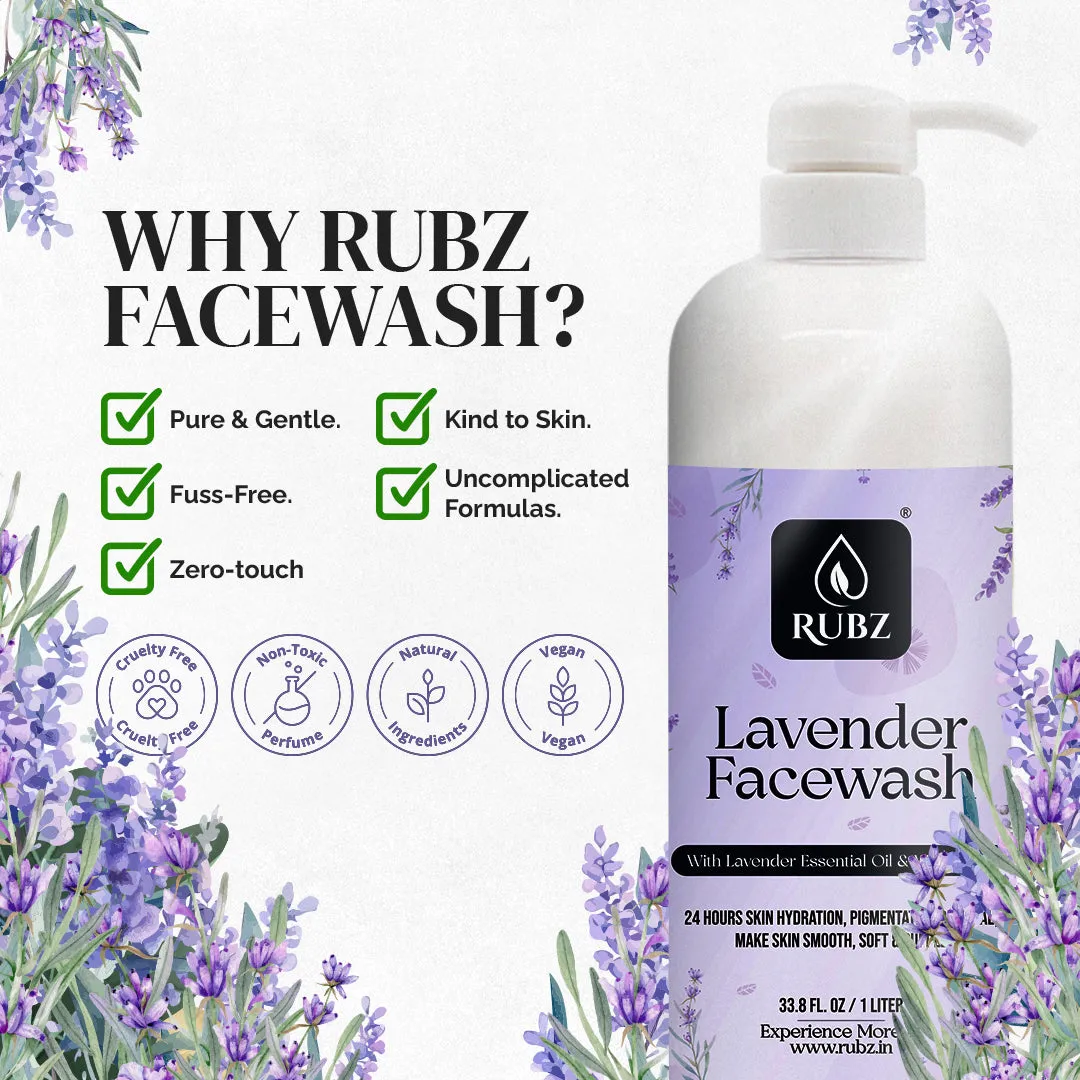 Rubz Lavender face wash | Enriched with Pure Lavender Extract | Purifying Face Wash for Men & Women | Suitable for All Skin Types | 1 Litre