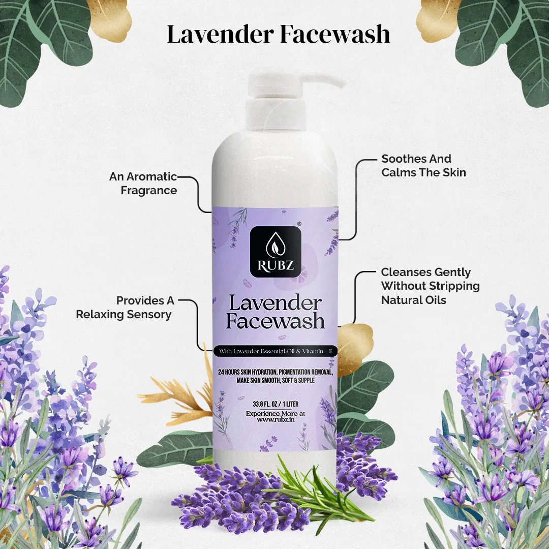 Rubz Lavender face wash | Enriched with Pure Lavender Extract | Purifying Face Wash for Men & Women | Suitable for All Skin Types | 1 Litre