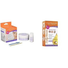 Sally Hansen Eyebrow, Face, Lip Stripless Face Wax Kit, Pack Of 1 & Sally Hansen Hair Remover Wax Kit for Face, Brows, and Bikini, 34 Count (17 Double Sided Strips), Pa