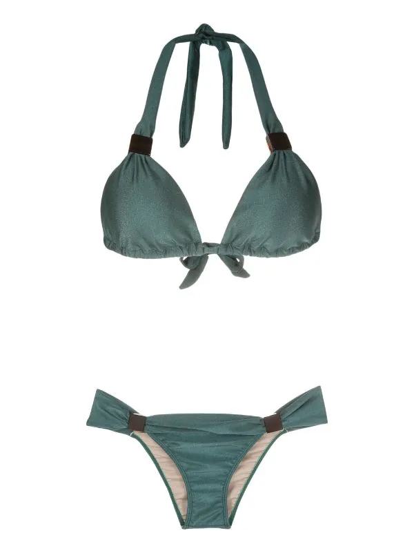 Spray Of Flower Solid Long Triangle Bikini